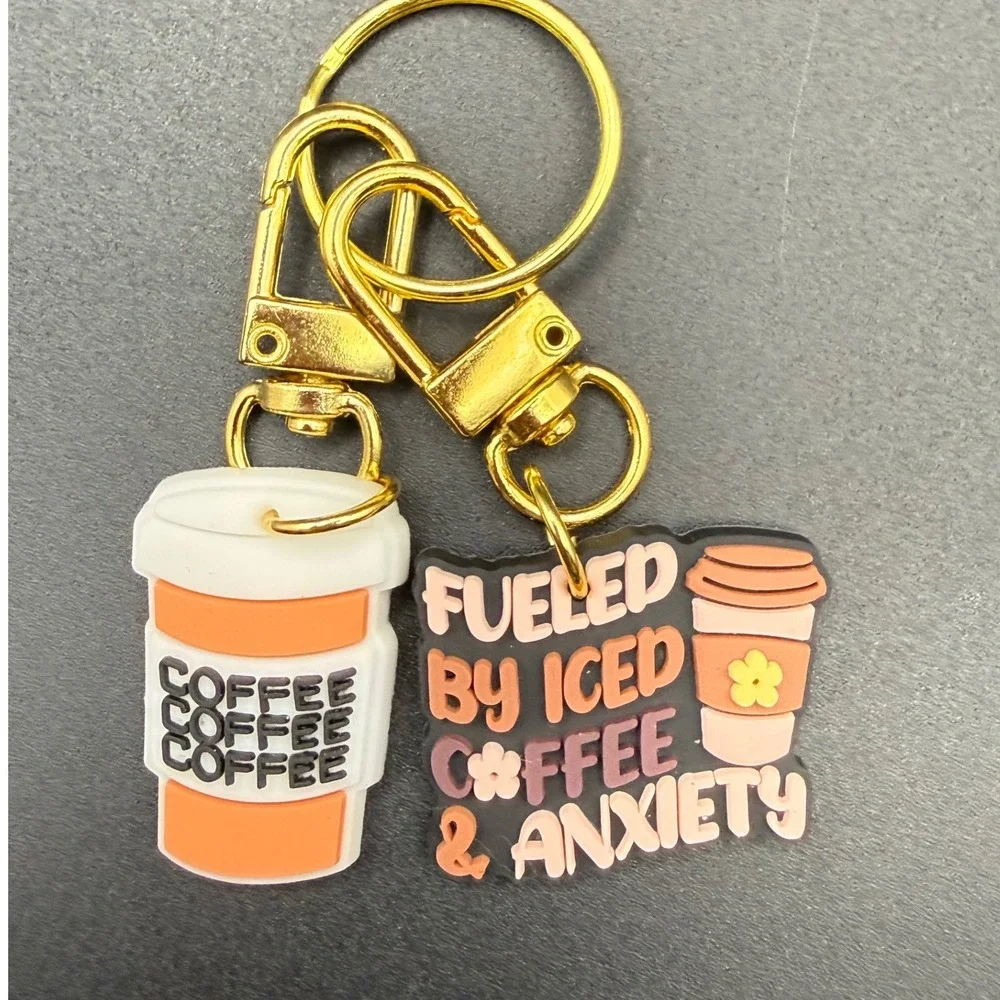 Coffee Anxiety Keychain Iced Coffee Cup Charm Funny Gift